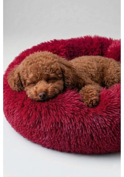 United Colors Of Benetton Bntmkt-0012-rd Uzun Kürklü Donut Kedi&köpek Yatağı Kırmızı 45 Cm
