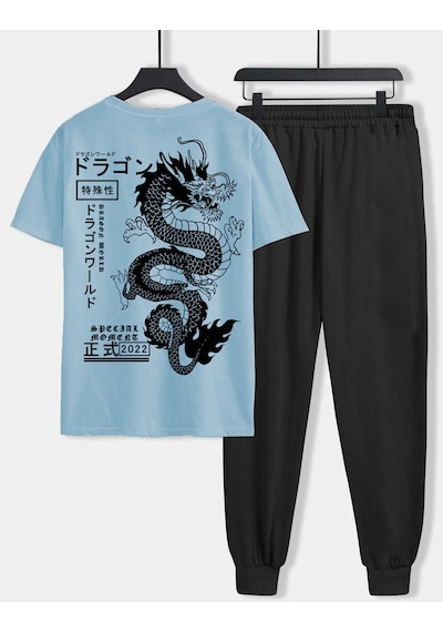 Mavi T-shirt Siyah Eşofman Altı Jogger- Baskılı Alt Üst Eşofman Takım Oversize Bisiklet Yaka Mavi Mavi T-shirt Siyah Eşofman Altı Jogger- Baskılı Alt Üst Eşofman Takım Oversize Bisiklet Yaka Mavi