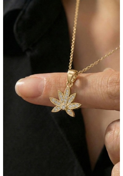 925 Ayar Gümüş Zirkon Taşlı Lotus Çiçeği Figürlü Kolye - Özel Gün Hediyesi Altın Altın