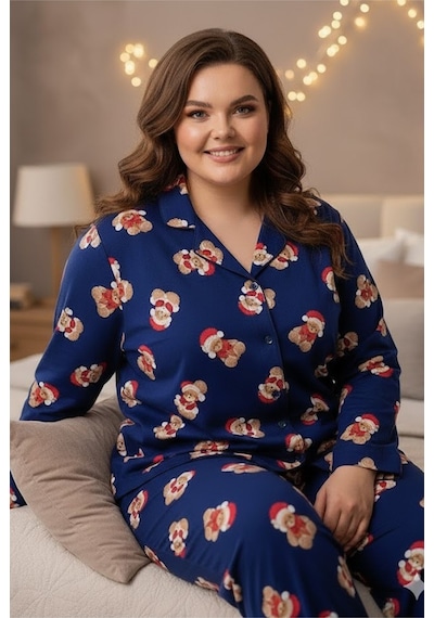 Siyah İnci Curve Büyük Beden Battal Boy Düğmeli Pamuklu Pijama Takımı 7617 Lacivert Kırmızı Ayıcıklı Siyah İnci Curve Büyük Beden Battal Boy Düğmeli Pamuklu Pijama Takımı 7617 Lacivert Kırmızı Ayıcıklı
