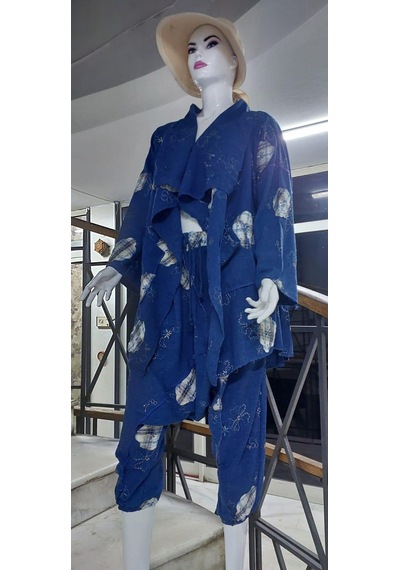 Boho Şalvar Pantolon Asimetrik Ceket Takım Lacivert