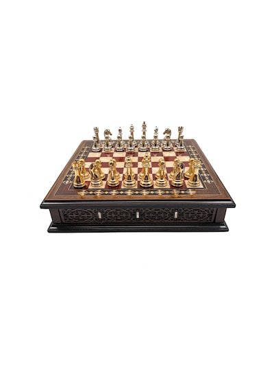 Özel - 210 - Tasarım El İşi Yuvarlak Satranç Tahtası Ve Metal Satranç Taşları Mcyv28 - - Muratech - Altın-gümüş, Kırmızı