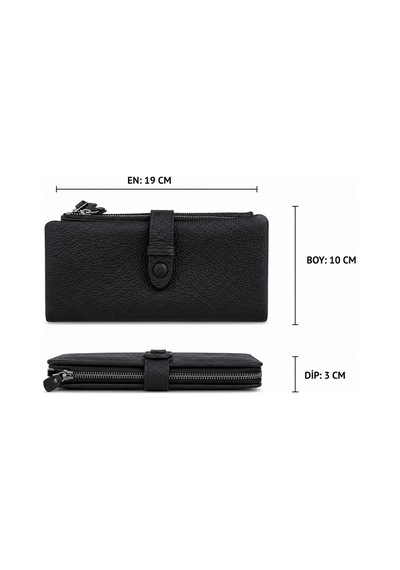 Alphaclub Bag Unisex Hakiki Deri Mor Renk Fermuarlı Çok Bölmeli Uzun Cüzdan