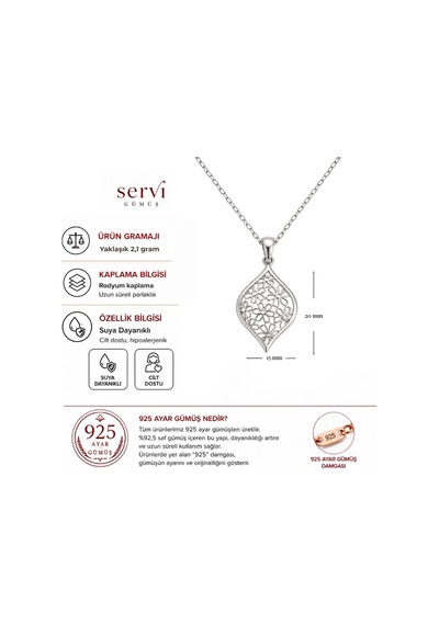 Servi 925 Ayar Gümüş Lalezar Çiçek Motifli Damla Kolye-309