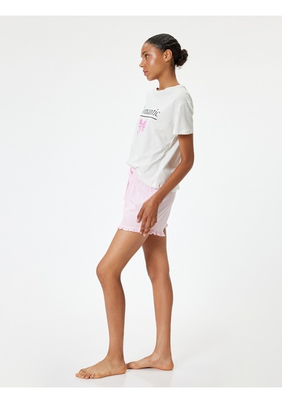 Koton Şortlu Pijama Takımı Fiyonk Baskılı Fırfır Detaylı Pembe 4slk40152mk Gül Koton Şortlu Pijama Takımı Fiyonk Baskılı Fırfır Detaylı Pembe 4slk40152mk Gül