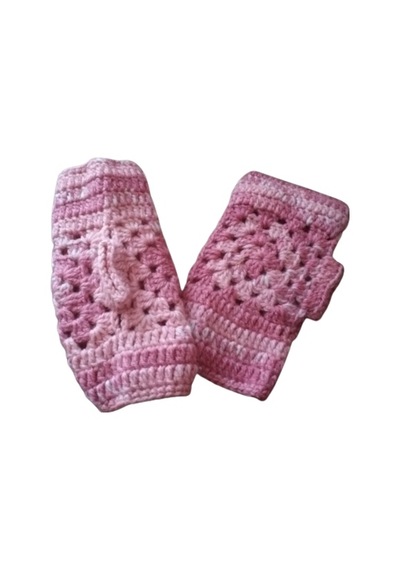 El&Ma El Örgüsü Parmaksız Lastikli Pudra Pembe Motifli Eldiven Pudra