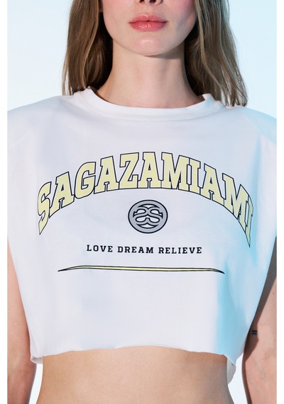 Sagaza Studio Ss6046 Sagaza Mıamı Baskılı Tshırt Beyaz-sarı