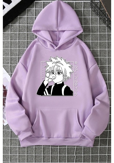Uyguntarz Unisex Killua Zoldyck Baskılı Sweatshirt Lila