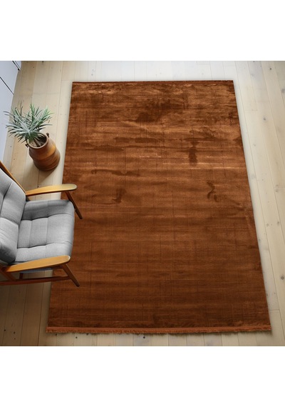 Kiremit Rengi Lotus Bambu Model Altı Kaymaz Makine Dokuma Halı-858 Renkli