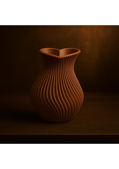 Kalp Şeklinde Vazo. Vazo. 3d Vazo. Plastik Vazo. Kıvrımlı Vazo. Dekoratif Vazo. Kahverengi
