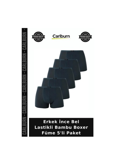 Carlburn Özel Seri Erkek İnce Bel Lastikli Bambu Boxer Füme 5'li Paket İç Giyim Hediye Yumuşak Doku