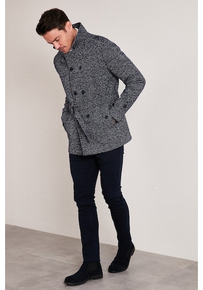 Buratti Slim Fit Cepli Pamuklu Kaşe Erkek Kaban 5841015 Lacivert Noktalı
