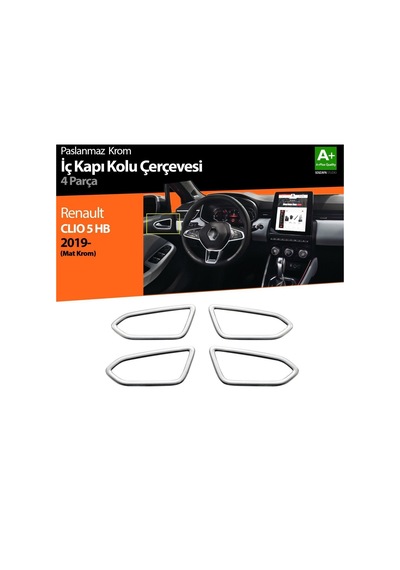 S-Dizayn  Renault Clio Uyumlu 5 Krom İç Kapı Kolu Çerçevesi 4 Parça. 2019 Ve Üzeri Mat Krom