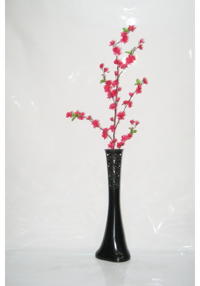 60 Cm Desenli Siyah Vazo Fuşya Bahar Dalı
