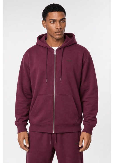 Erkek Respire Basic Oversize Zip Vişne Bordo