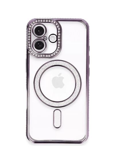 Apple iPhone Uyumlu 16 Plus Kılıf Joke Simli Magneticsafe Kılıf - Derin Mor -