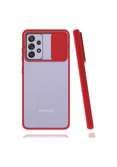 Kilifone - Samsung Uyumlu Galaxy A72 - Kılıf Slayt Sürgülü Arkası Buzlu Lensi Kapak - Kırmızı
