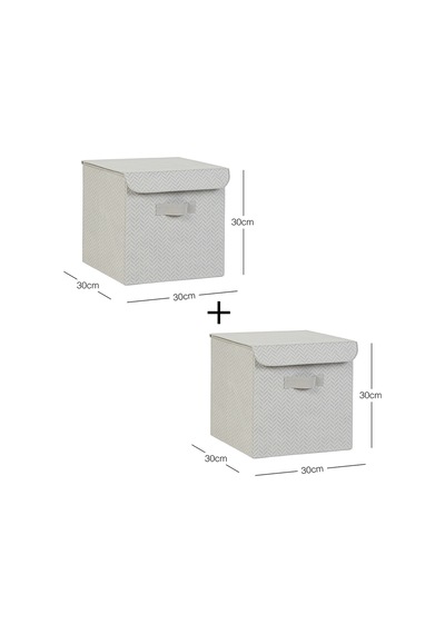 Ocean Home Textile 2'li Gri Balıksırtı Kapaklı Kutu Set 30 x 30 x 30 cm