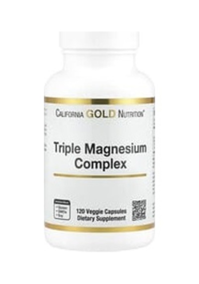 California Gold Nutrition, Triple Magnesium Complex, Malate, Citrate & Bisglycinate Chelate, 120 Veggie Capsules 105 Mg Per Capsule