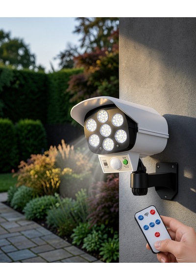 Güneş Enerjili Güvenlik Lambası Ve Kukla Kamera 77 Led 2400mah Beyaz