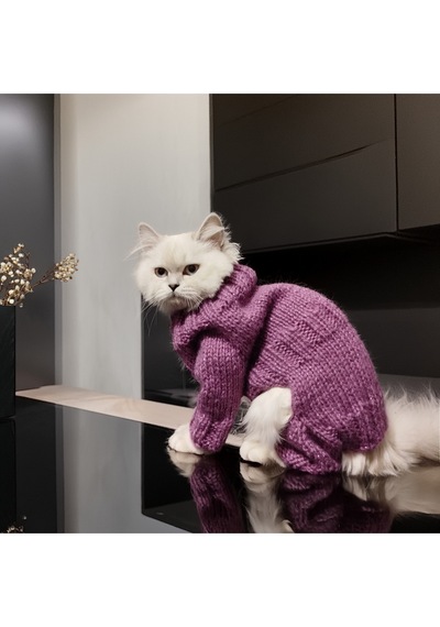Kedi Ve Köpek İçin Yakalık Hediyeli Mor Işıltılı Balıkçı Tulum