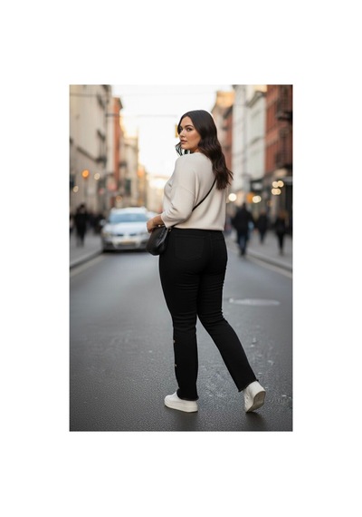 Zdnjeans Battal Paçası İşlemeli Likralı Pantolon Siyah