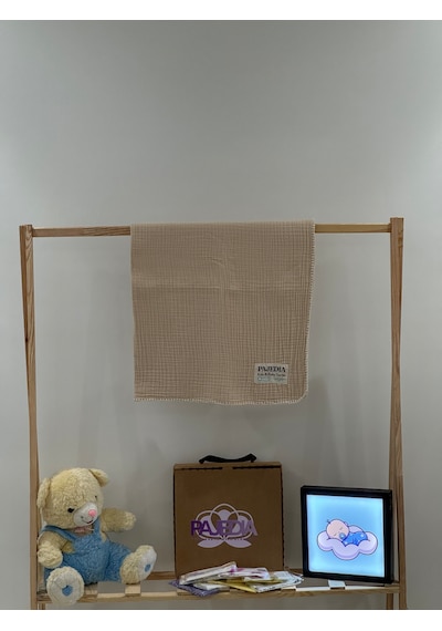 Organik Pamuk 4 Kat Müslin Bebek Müslin & Çocuk Müslin Battaniyesi 100x120 CM Çoban Dikişli Bej