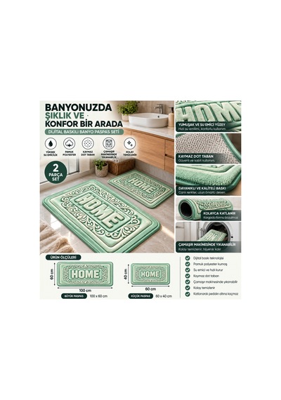 Banyo Paspas Seti 2'li-makinede Yıkanabilir-leke Tutmaz Klozet Takımı 60x100-40x60cm Mint Yeşil - 931611265 Mint Yeşil Banyo Paspas Seti 2'li-makinede Yıkanabilir-leke Tutmaz Klozet Takımı 60x100-40x60cm Mint Yeşil - 931611265 Mint Yeşil