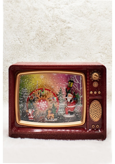 Dekoratif Nostalji Tv Kar Küresi Kırmızı Yılbaşı Süsü