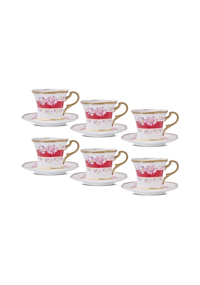 Aryıldız Lal 12 Parça 6 Kişilik Kahve Fincan Takımı Kırmızı 90 Ml Çok Renkli