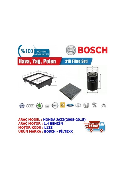 Honda Jazz 1.4 Bosch  Filtre Bakım Seti (2008-2015)