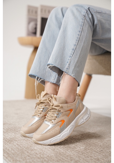 Daxtors Sameto Günlük Ortopedik Kadın Sneaker Spor Ayakkabı Bej