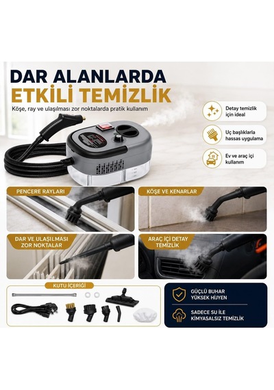 7 Başlıklı Çok Amaçlı Buharlı Temizleyici Şeffaf Su Hazneli Koltuk, Cam, Fayans Ve Zemin Temizleme Makinesi