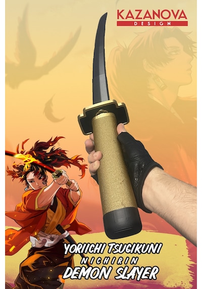 Kazanova Design Yoriichi Tsugikuni Katlanabilir Katana Figür 98 Cm Demon Slayer Anime Cosplay