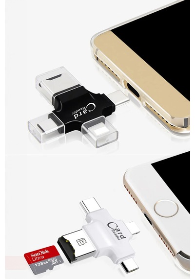 Thentech 4 İn 1 Type-c Akıllı Telefon Kamera Uyumlu Lightning Micro Usb Kart Okuyucu