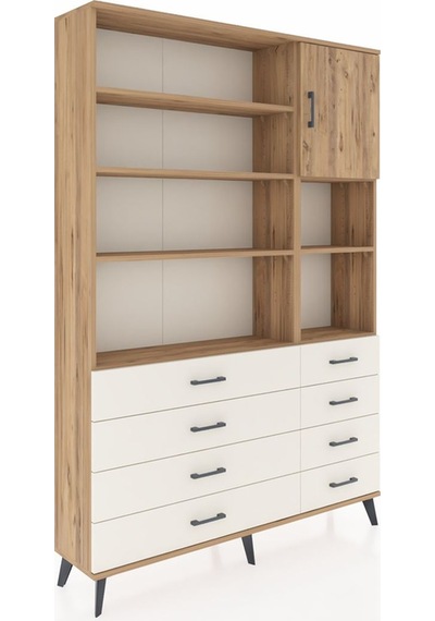 Arges Dolap 8 Raflı 8 Çekmeceli Tek Kapaklı 132x30x195 Çam-ç... Çam