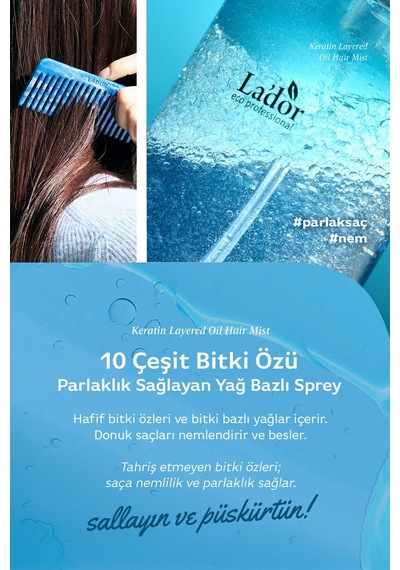 Lador Keratin İçeren Isı Koruyucu Onarıcı Çift Fazlı Saç Spreyi LADOR Keratin Layered Oil Hair Mist