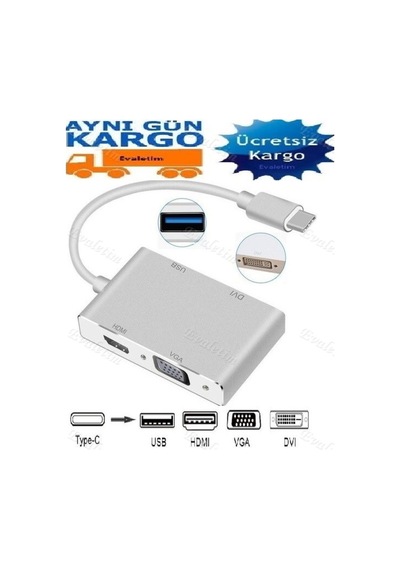Type C To Hdmı Vga Dvı Usb 3.0 4498P Çevirici Adaptör Apple Uyumlu MacBook Hub