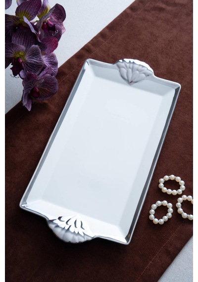 Arven Dikdörtgen Silver Sunum Tepsi - 41 Cm Beyaz - Silver