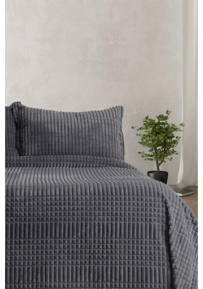 Merinos Modern Line Çift Kişilik Battaniye Seti Antrasit Antrasit