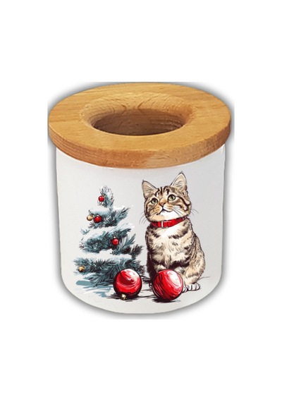 Kedi Ve Yılbaşı Teması Baskılı Kalemlik Yılbaşı Yeni Yıl Hediyesi Beyaz