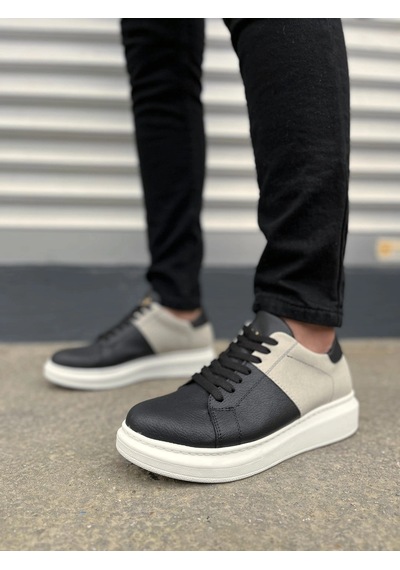 Mevese Tsoob Bağcıklı Cilt Süet Erkek Günlük Rahat Taban Sneaker Ayakkabı - Gri - Siyah