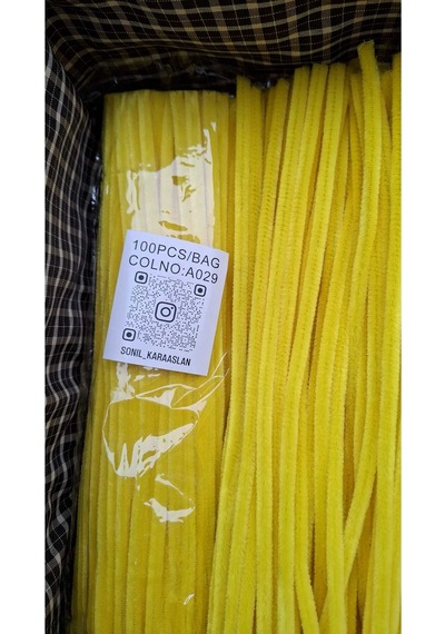30 Cm Sarı Şönil A029 Renk Kod Tüylü Hobi Çubuğu - 100'lü Paket