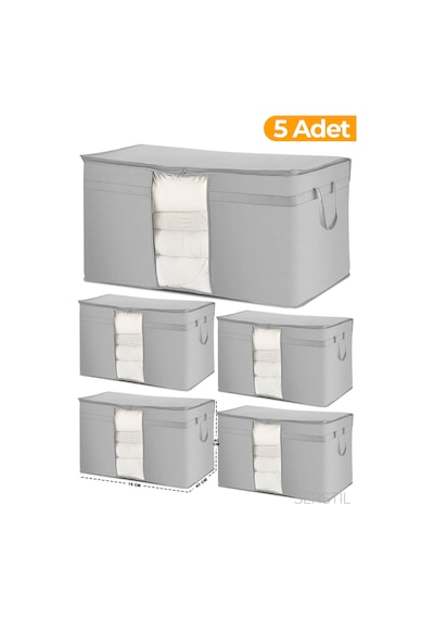 Serstil 5 Adet - Pencereli Yastık Yorgan Hurcu 75 X 40 X 40 Cm - Antrasit A-5y