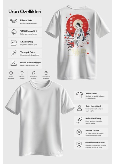 Spoyi Red Moon Warrior Tasarımlı %100 Pamuk Yarım Oversize Beyaz T-shirt