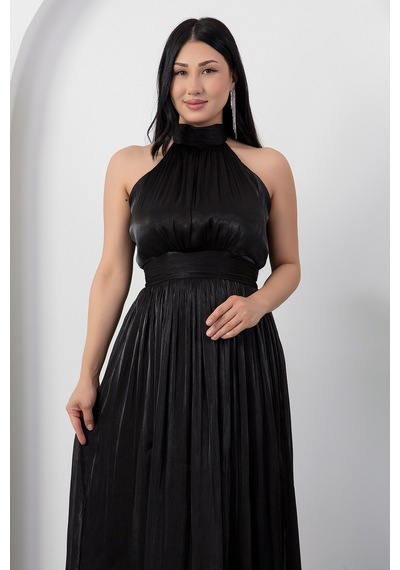 Kalopya Halter Yaka Şifon Elbise Grs4128 Siyah