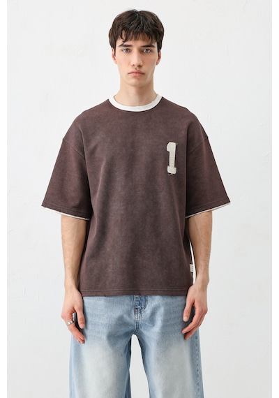 Vamos Oversize Baskılı Tişört V70-134 Kahve