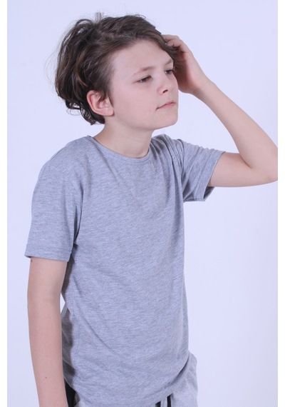 Ss Sinser Basic Bisiklet Yaka %100 Pamuk Düz Unisexs Çocuk T-shirt Gri