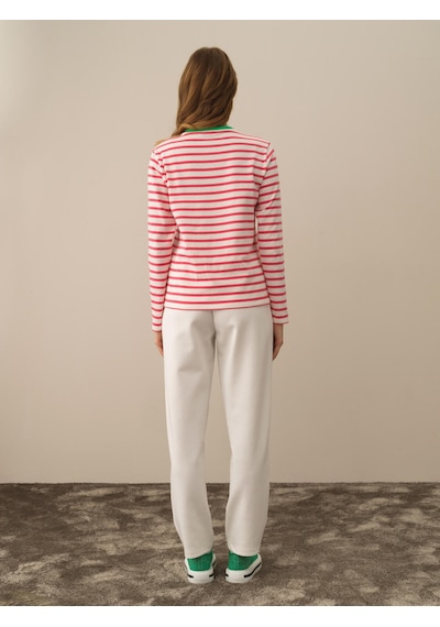 Xint Pembe Regular Fit Bisiklet Yaka Pamuk Uzun Kol Tişört 602317