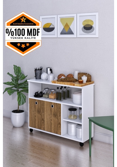 Taşınabilir Çok Amaçlı 2 Kapaklı Katlı Mutfak Ve Salon Masası Mdf Ceviz - Beyaz Taşınabilir Çok Amaçlı 2 Kapaklı Katlı Mutfak Ve Salon Masası Mdf Ceviz - Beyaz